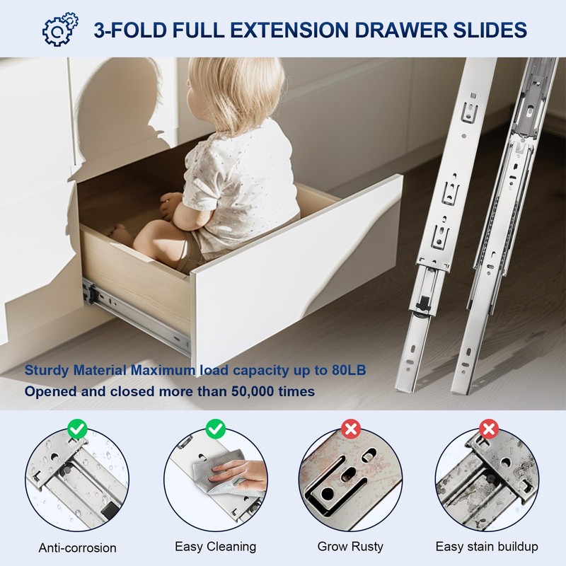 Probrico 2 Pairs 14 Inch Soft Close Drawer Slides, Ball