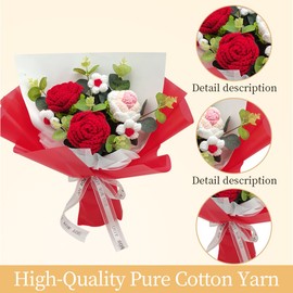 suyakota Completed Crochet Rose Flowers Bouquet: Handmade Knitted Bouquet for Valentines Day Mother's Day Birthday Home Decor Girlfriend (Red)