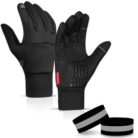 ZOCONE Cycling Gloves Winter Running Gloves with Touch Screen Warm Windproof Outdoor Gloves for Men Women with 1 Pair Reflective Sports Wristbands for Driving, Cycling, Running