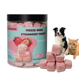 JADINGSFARM Freeze-Dried Dog Treats, Strawberry Yogurt with Milk,Limited Ingredient, Grain-Free, Glute-Free, High Protein Strawberry Yogurt Treats for Dogs Cats 5.7 oz