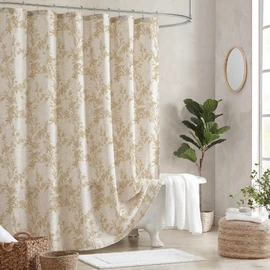 TURKIO Floral Shower Curtain Beige Linen Shower Curtain Rustic Vintage Shower Curtains Boho Farmhouse Shower Curtains for Bathroom French Country Cottagecore