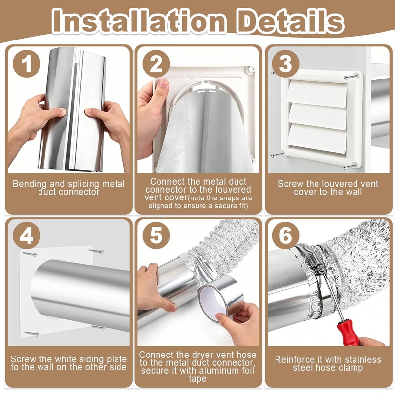 Dryer Vent Kit Through Wall with Hose/Duct Connector/Wall Plate, 4