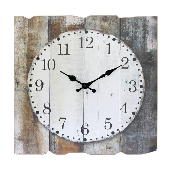 Stonebriar Square 15" Rustic Farmhouse Worn Wood Arabic Number Battery Operated Wall Clock