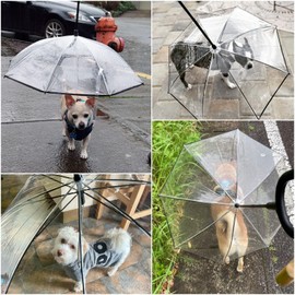 Namsan Dog Umbrella for Small Dogs, Clear Doggie Umbrella Leash Keeps Dogs Dry in Rain Walking, Small Dog Rain Umbrella with Metal Leash, Self-Assembly