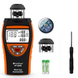 HoldPeak 8806 Digital Wind Speed Meter Meter 4 Cups Wind Speed 0.7~42m/s Wind Speed and Temperature (℃/℉) with Compass for Shooting, Fishing, Sailing
