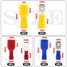 Hocansen 120 Pieces Spade Connectors 22-16 16-14 12-10 AWG Insulated Crimp Terminal Connectors Male and Female Wire Connectors Kit（Colour/PS