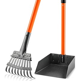Pooper Scooper, Long Handle Dog Pooper Scooper for Medium Small Dogs Heavy Duty, Pet Supplies Stainless Metal Tray and Rake Set, Use on Grass, Dirt or Gravel