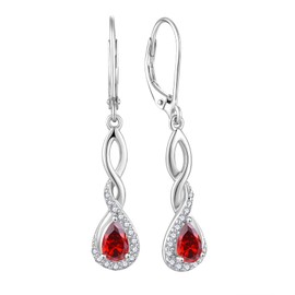 FJ Infinity Earrings for Women 925 Sterling Silver Garnet Earrings January Birthstone Leverback Dangle Drop Earrings Jewellery Gifts for Women Girls