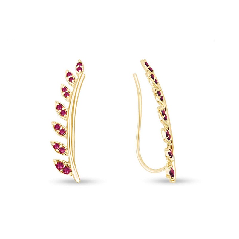 Simulated Ruby Ear Crawler Cuff Earrings 14k Yellow Gold Over