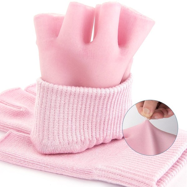 Frcolor Cotton Moisturising Gloves Half Finger Heals Dry Skin and Chapped Hands Reusable Moisturising Gloves (Pink)