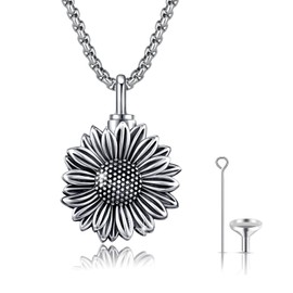AOSAIB Sunflower Necklaces for Women 925 Sterling Silver Sunflower Urn Necklace for Ashes Cremation Jewelry Memorial Gifts for Women Loss Loved One