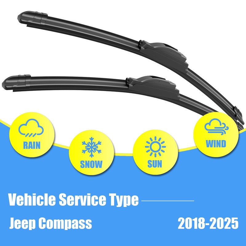 Gavimnal® 24"+18"+10" Silicone Wiper Blades Replacement For Jeep Compass 2018-2025,All-Season