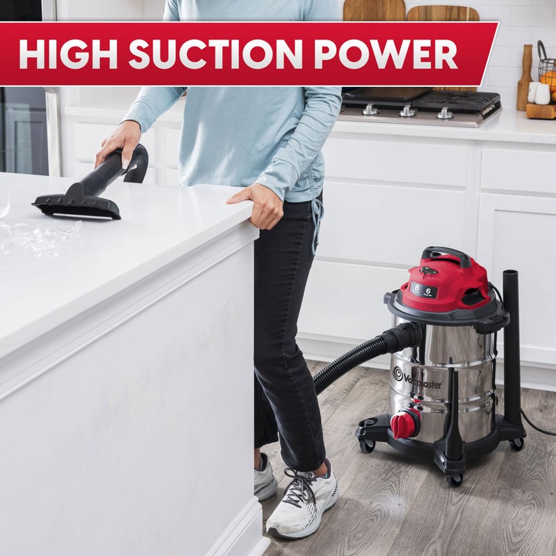 Vacmaster VOC812SF 1101 8-Gallon Premium Stainless Steel Wet/Dry Vacuum, Red
