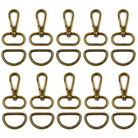 YIEN-SmallBB 20 pcs 1" Swivel Snap Fashion Clips Lobster Clasp Claw Swivel with D-Rings for Purse Strap Bag Making (Antique Brass)