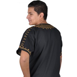 Egypt Bazar Modern Men's Caftan Black with White or Gold Embroidery, black/gold
