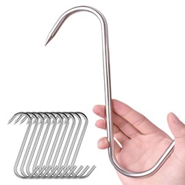 Alele 8 Inch Meat Hook Heavy Duty Stainless Steel Butcher Hooks for Hanging Beef,10 Pack