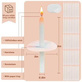 Set of 50 White Spell and Chime Candles - Premium Mini Taper Church Candle with Drip Resistant Device for Ceremony, Prayer, Birthday, Meditation, Altar, Spell, Chime Candle - 5 Inch Tall, Unscented
