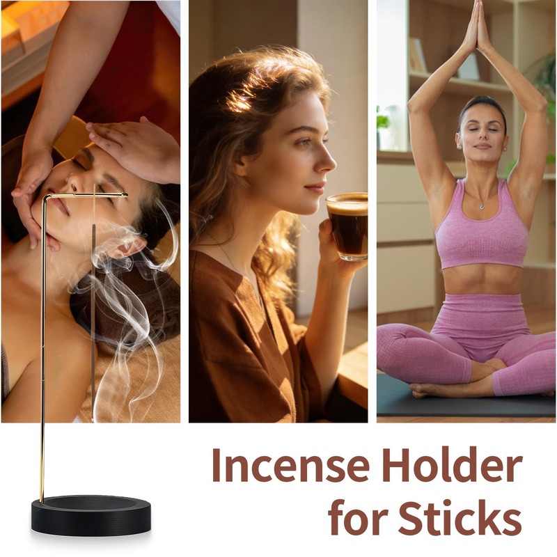 TIHNY 2-in-1 Wooden Incense Stick Holder with Cone Spool, Upside