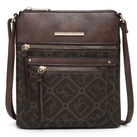 Dasein Crossbody Purse for Women Vegan Leather Shoulder Handbags Messenger Bags with Multi Zipper Pockets, 0ds Monogram Coffee