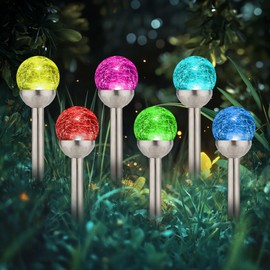 Dream Master Solar Lights Outdoor, 6 Pack LED Color Changing Stainless Steel Solor Lights IP66 Waterproof, Crystal Cracked Glass Solar Garden Lights for Landscape, Yard, Walkway, Pathway, Multicolor