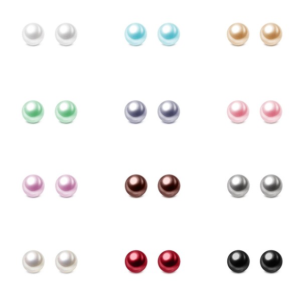 Charisma 4mm Composite Pearl Earrings Round Ball Pearls Stud Earrings Hypoallergenic 12 Pairs Mixed Color Imitation Pearl Earrings Set for Girls Women