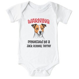 Warning Protected by A Jack Russell Terrier Funny Dog Breed Baby Bodysuit, 12-18 Months White
