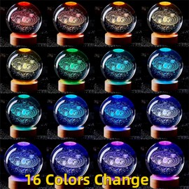 3D Solar System Crystal Ball Lamp, Upgraded 3.15 Inch Galaxy Crystal Ball Night Light with 16 Colors LED Wooden Base, Remote Control, Gift Box Packaging, Home Decor Gift for Friends (Solar System)