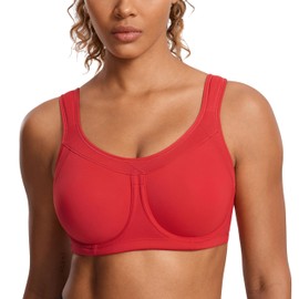 SYROKAN Women's High Impact Removable Pads Sports Bra Underwire Full Coverage Support Workout Running Bra Deep Red 38DD