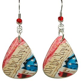 WE THE PEOPLE Patriotic USA Flag Teardrop Guitar Pick 2 Sided Dangle Earrings (GP038)