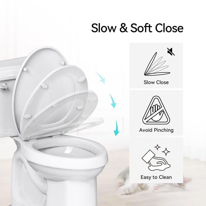 R&T Round Toilet Seat for Standard Toilet Bowl (16.5'') No-Slam