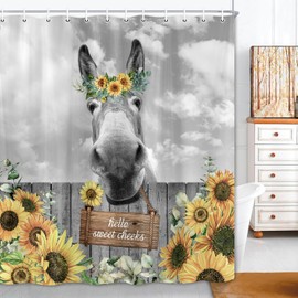 MDUKOIN Funny Donkey Shower Curtains,Rustic Farmhouse Bathroom Curtains, Western Animal Vintage Sunflower Farm Floral Shower Curtain for Bathroom Decor,Waterproof Fabric Shower Curtain Set 72X72in