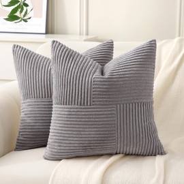 Yosodeko Gray Throw Pillow Covers 20x20 inch,Pack of 2 Soft Corduroy Cushion Covers with Patchwork Textured,Farmhouse Home Decor,Boho Decorative Cushion Case for Couch Bed Sofa Living Room