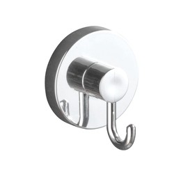 WENKO Vacuum-Loc Hook Set Glossy Round, Set of 2 Wall Hooks, Attachment without Drilling, Repositionable & Removable Without Residue Made of Chrome-Plated Plastic (ABS), Each 6 x 6.7 x 5 cm