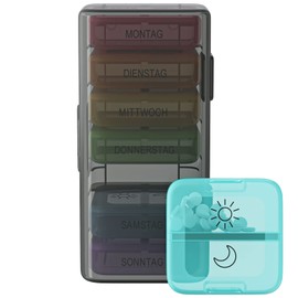 WELLGRO Pill Box for 7 Days, Pill Box, 2 Compartments per Day, Hinged Lid with Press Closure, Storage Box, BPA-Free Plastic, Colour: Black