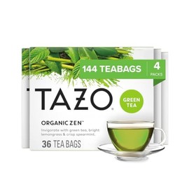 TAZO Organic Zen Green Tea Bags, Caffeine Free Tea with Refreshing Lemongrass & Spearmint, 144 Total Tea Bags (36ct - Pack of 4)