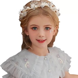 Flower Girl Headband for Wedding - Adjustable Rhinestone Pearl Tiara with Crystal Beads, Comfortable Hair Accessories for Kids 3+, Bridal Party/Birthday/Pageant