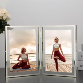 Silver 5x7'' Double Floating Frame For Photo Sizes 3.5x 5'',4x6'' up to full 5x7'' ), Silver Plated Double Metal Photo Frames 5x7'' For Counter Shelf Display,Gift Choice for Wedding, Thanksgiving,