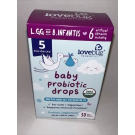 LoveBug Probiotics Baby Probiotic Drops, 5 Billion CFU, 0.34 fl oz (10 ml) Exp: 09/2025 Free Ship