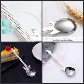 AYOMI Stainless Steel Guitar-Shaped Teaspoons - Perfect for Tea and Coffee, Set of 4 Teaspoons for Coffee / Tea / Ice Cream