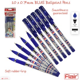 Flair 10 x 0.7mm Mr Grip BLUE Ballpoint Pens Rubber Grip Smoothness Guaranteed