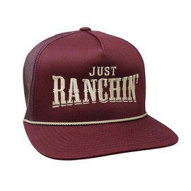 Rodeo Time Just Ranchin Brown & White Mesh Flatbill, Maroon & Gold, One Size