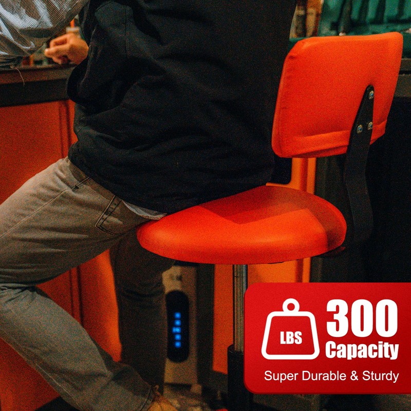 FreekyFit Shop Stool with Backrest, Mechanic Garage Stool for Workshop,