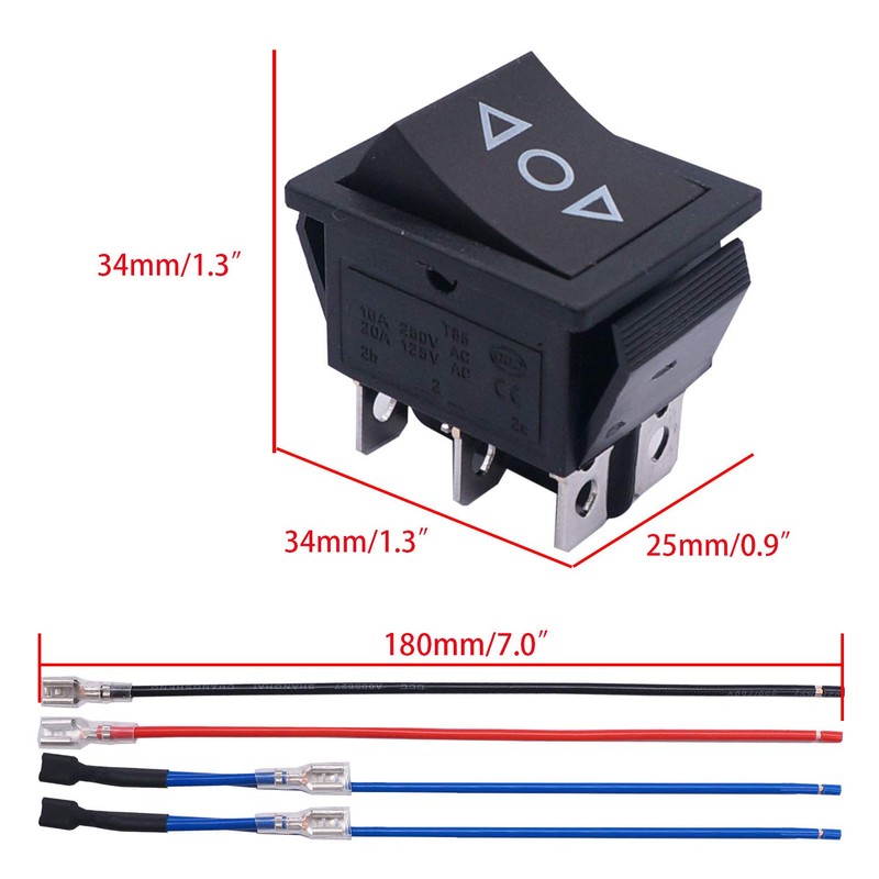 weideer 20A 12V DC Motor Polarity Reverse Rocker Switch DPDT