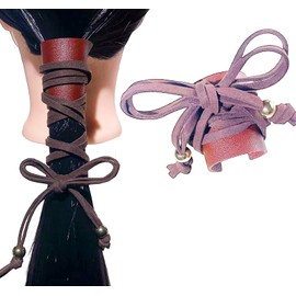 Hair Ties for Women, Ponytail/Braid Holder, Wraps, Deadlock Accessories for Ladies, Leather Hair Wrap Motorcycle Ponytail Hair Wrap Ties for Woman, Handmade, Brown