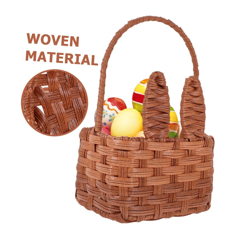 LABRIMP Cute Rabbit Ears Easter Egg Basket Lightweight Woven Storage