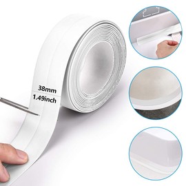 Bath & Kitchen Caulk Tape Sealant Strip, PVC Self-Adhesive Tub & Wall Sealing Tape, Shower Tile Sealer (2PC)