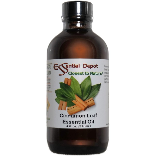 Cinnamon Leaf Essential Oil - 4 oz - GC/MS Tested - Supplied in 4 oz. Amber Glass Bottle with Black Phenolic Cone Lined and Safety Sealed Cap