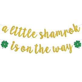 A Little Shamrock is On the Way Banner, Lucky Charm Four-leaf Clover Irish Baby Shower Decor, Happy St Patrick'Day Birthday Gender Reveal Party Decorations Supplies