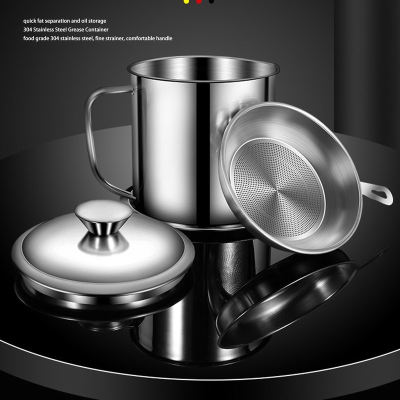Grease Container 304 Stainless Steel Dustproof Large Capacity Fine Strainer