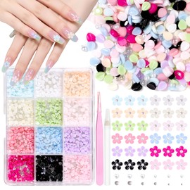 Tiny Color Petal Flower Nail Charms, 3D Colorful Petals Flower Nail Art Charms, Tropical Blossom Designs Charms for Acrylic Nails Art DIY Design Supplies